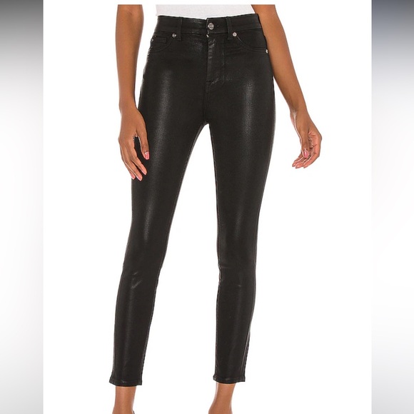 7 for all Mankind The High Waist Ankle Skinny With Faux Pockets in Black Coated - Picture 4 of 6